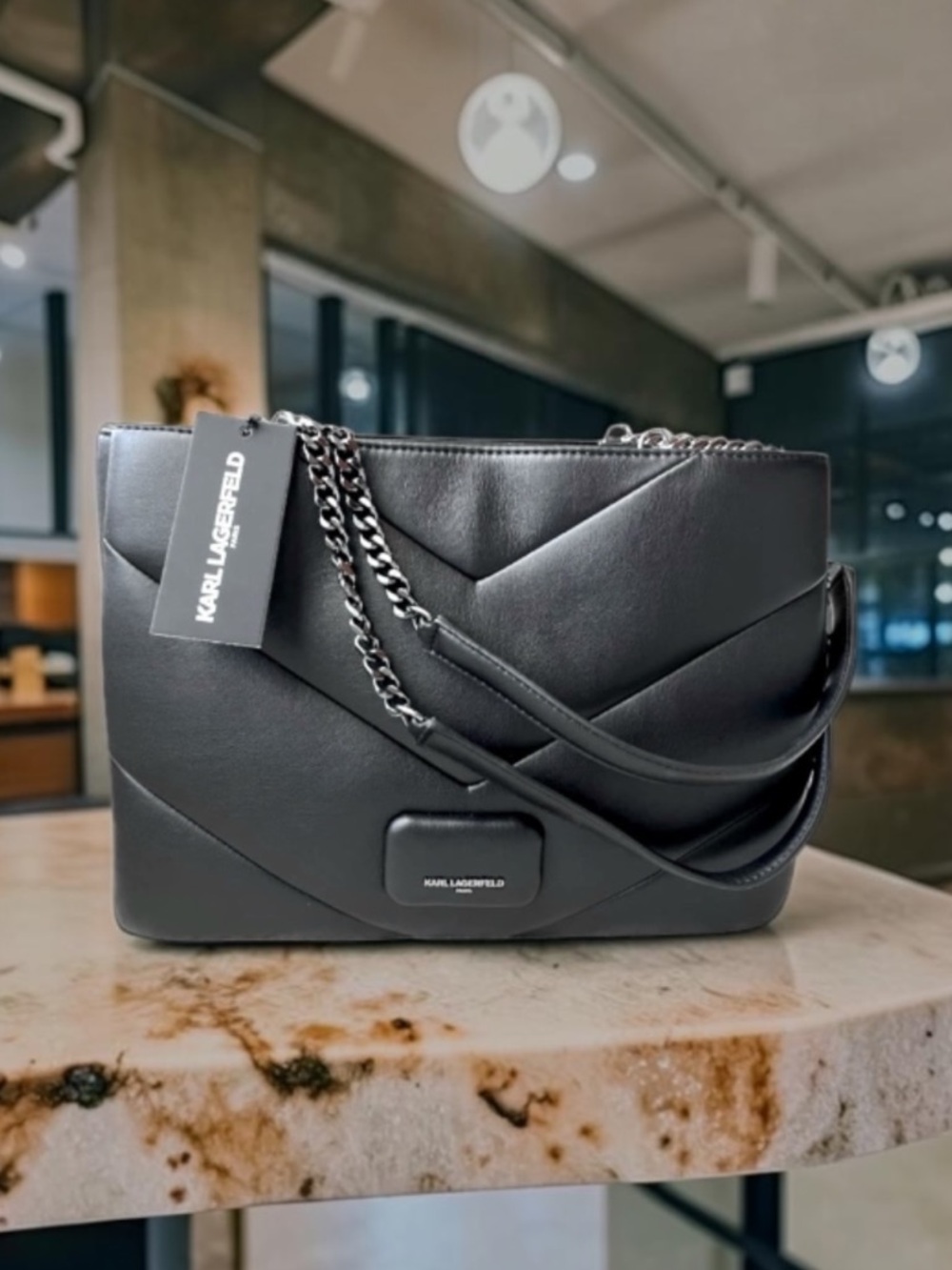 Karl Lagerfeld Paris Fleur Tote, Black/Dark Gunmetal Quilted